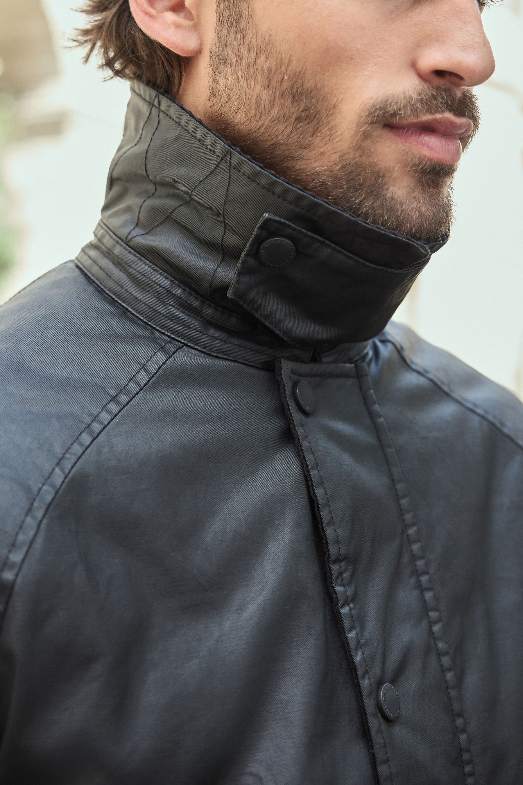 Black Faux Wax Cord Collar Jacket