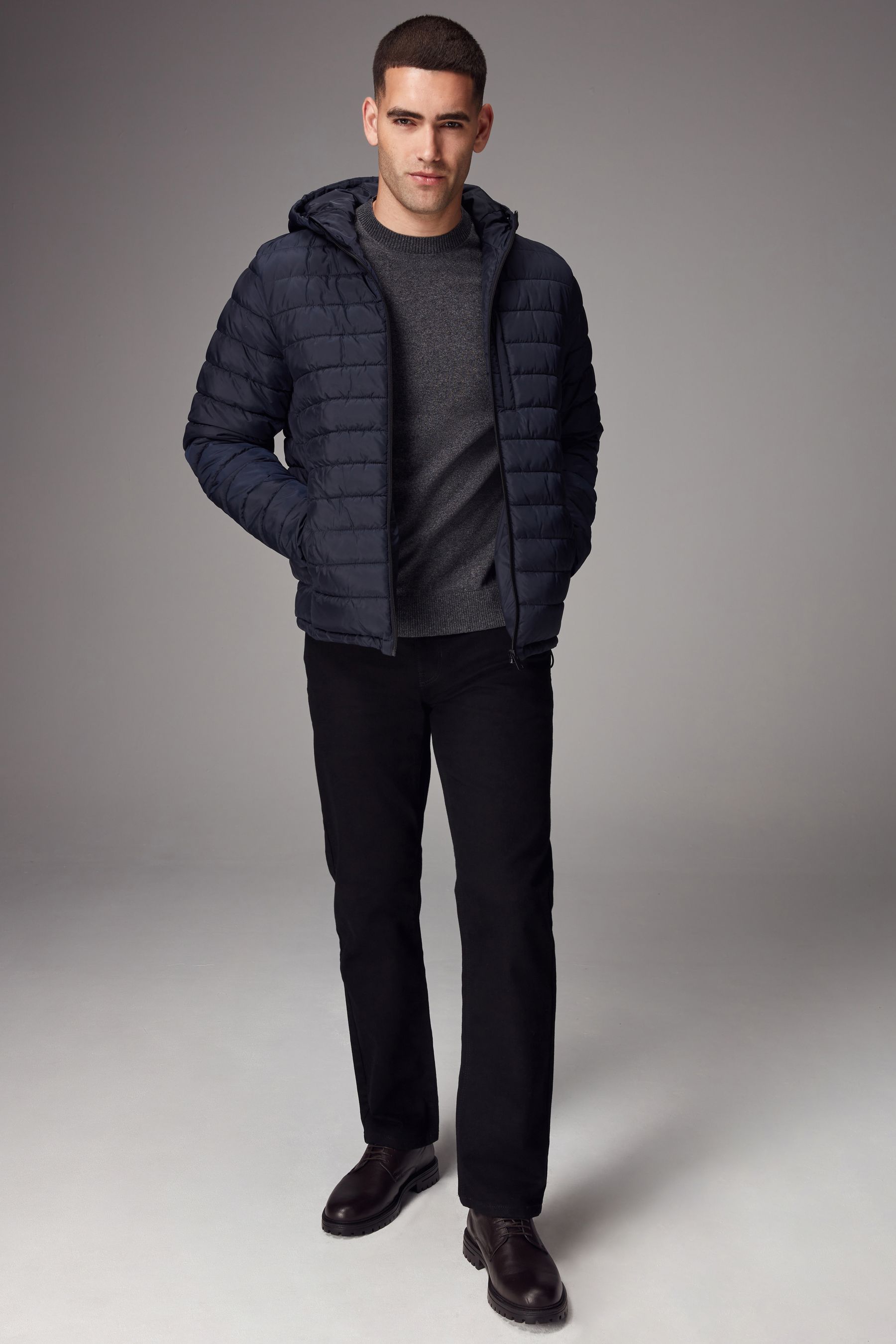 Buy Navy Blue Shower Resistant Lightweight Hooded Puffer Coat Jacket from the Next UK online shop