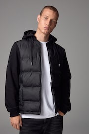 Black Jersey Sleeve Puffer Jacket - Image 1 of 10