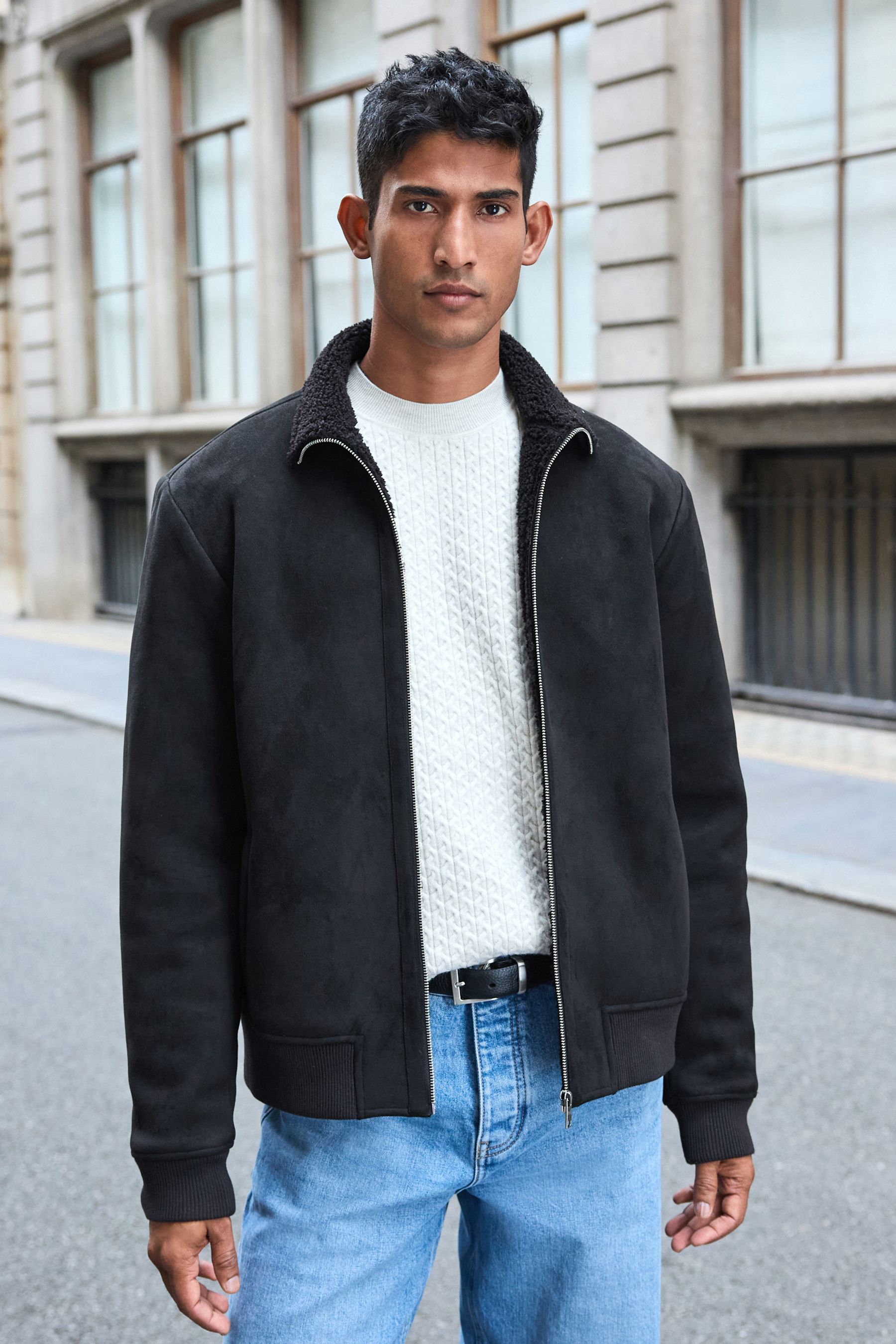 Suede zip up jacket clearance