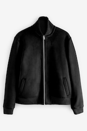 Black Faux Suede Borg Lined Zip Up Funnel Jacket - Image 5 of 9