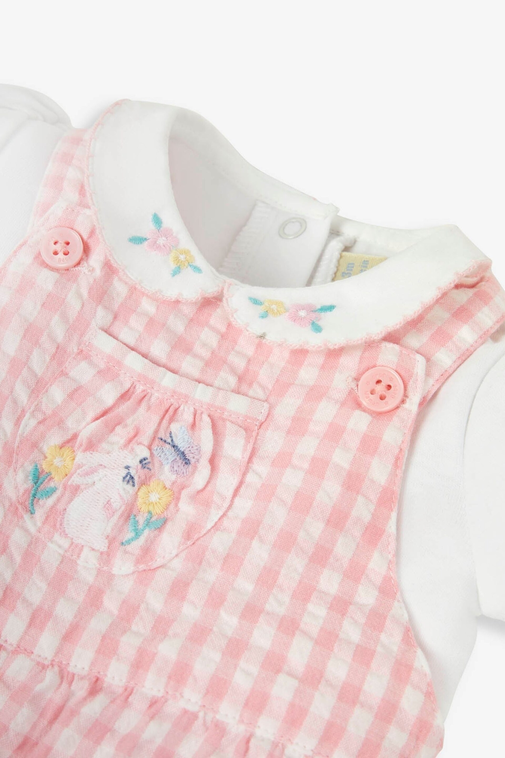 JoJo Maman Bébé Pink 2-Piece Gingham Dungarees & Bodysuit Set - Image 5 of 6