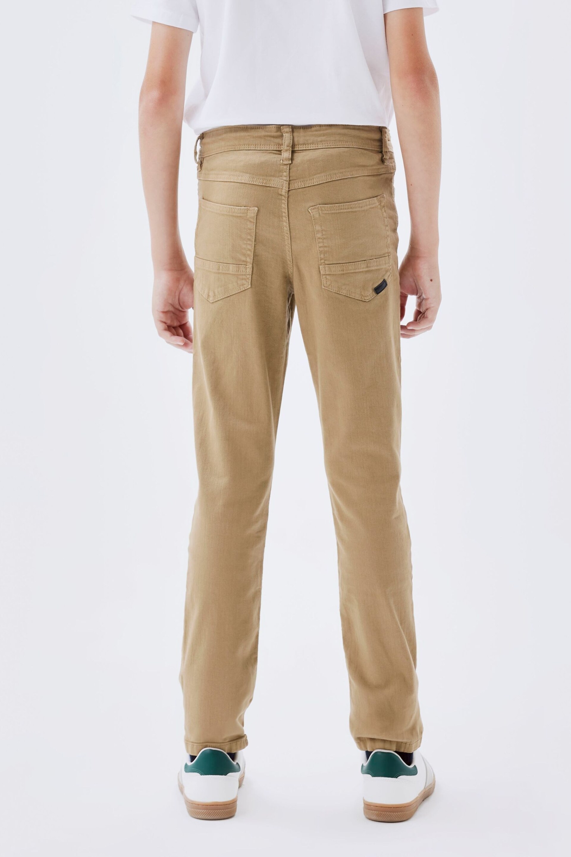 Name It Brown Slim Fit Cotton Twill Chino Trousers With Adjustable Waist - Image 2 of 5