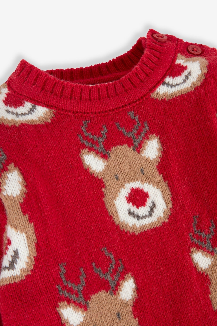 JoJo Maman Bébé Red Kids' Reindeer Jumper - Image 4 of 4