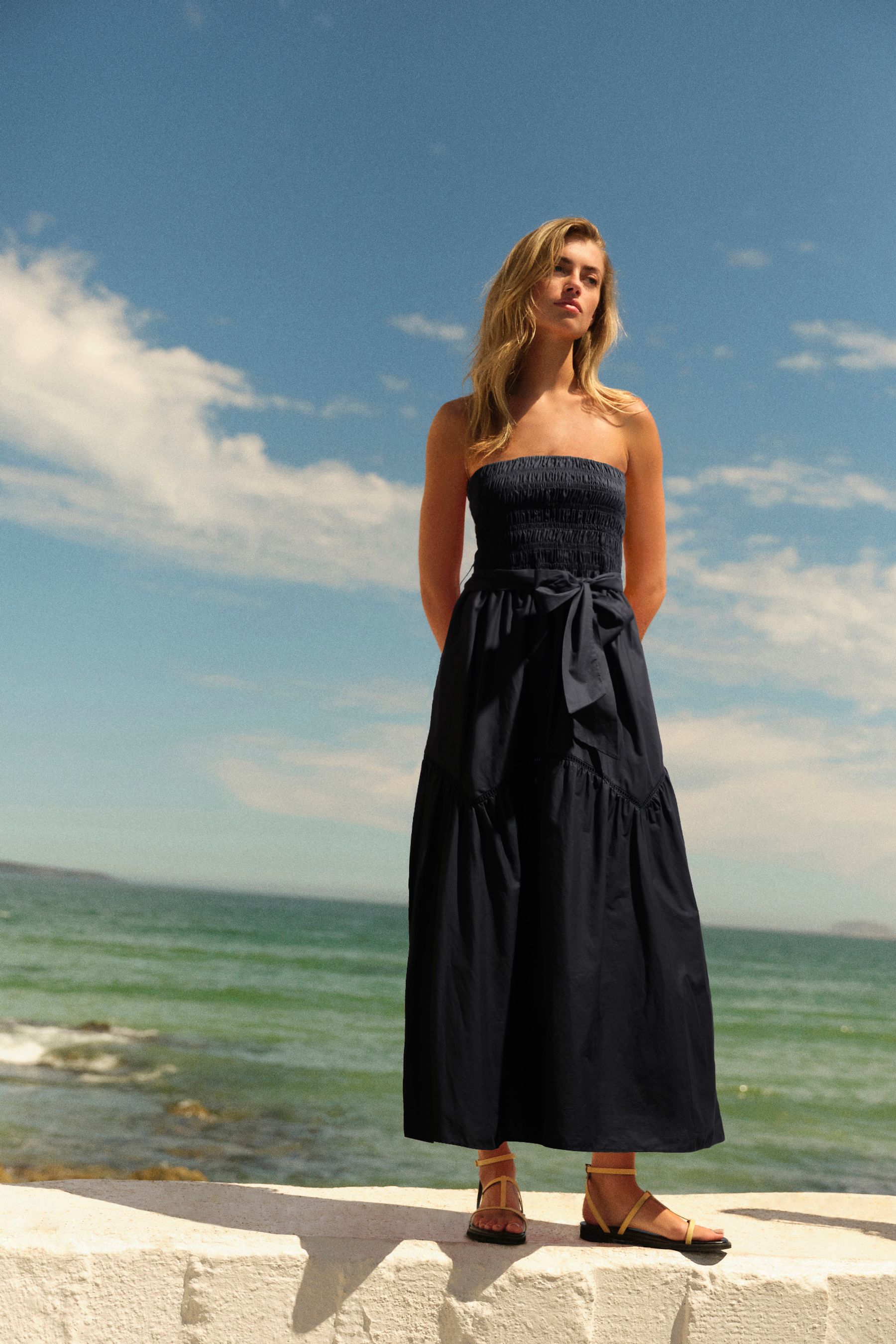 Premium black sequin embroidered bandeau midi dress shop
