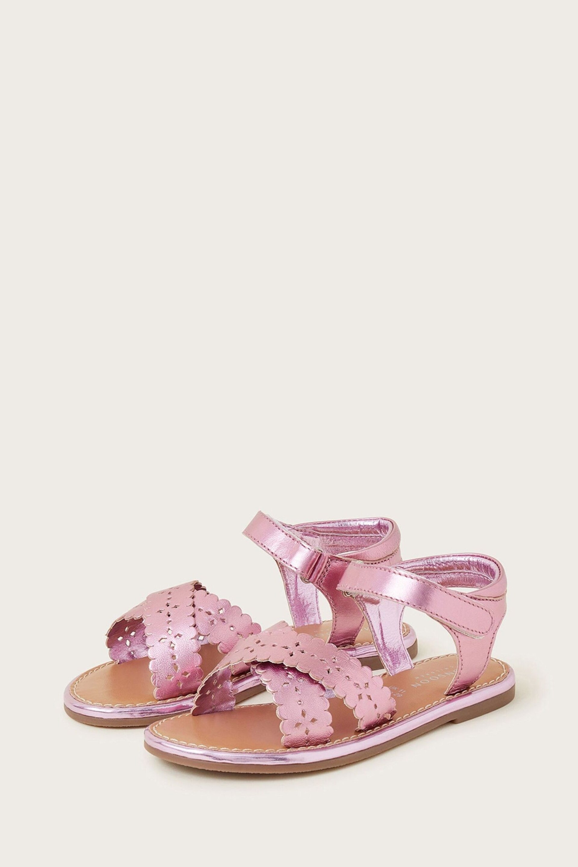 Monsoon Pink Leather Cutwork Sandals - Image 1 of 3