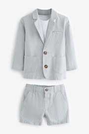 Pale Blue Linen Blend Blazer T-Shirt and Shorts Set (3mths-9yrs) - Image 1 of 8