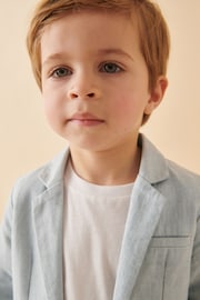 Pale Blue Linen Blend Blazer T-Shirt and Shorts Set (3mths-9yrs) - Image 3 of 8