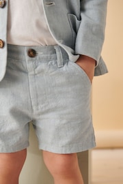 Pale Blue Linen Blend Blazer T-Shirt and Shorts Set (3mths-9yrs) - Image 4 of 8