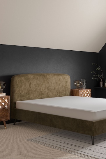 Plush Chenille Moss Green Matson Upholstered Bed Bed Frame