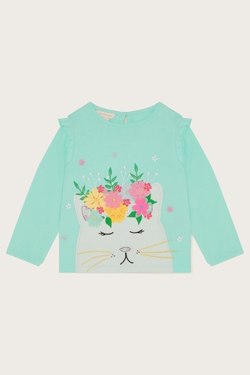 Monsoon Green Baby Floral Cat Long Sleeve Top