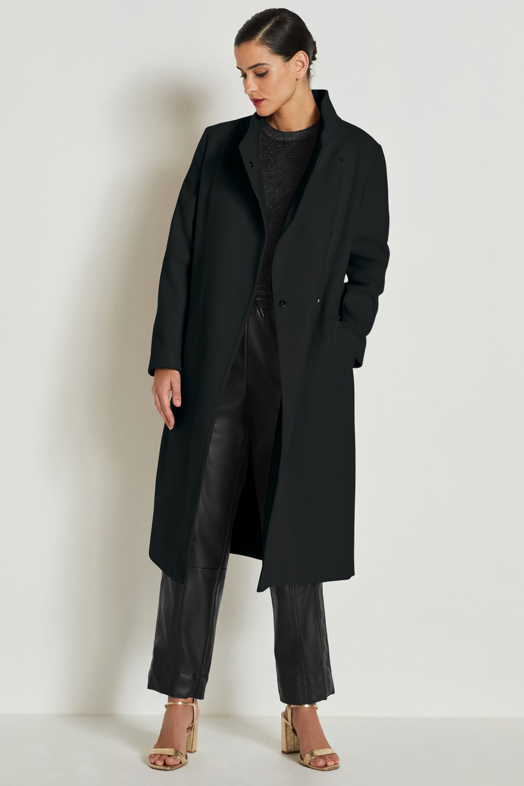 Ladies black funnel neck coat online
