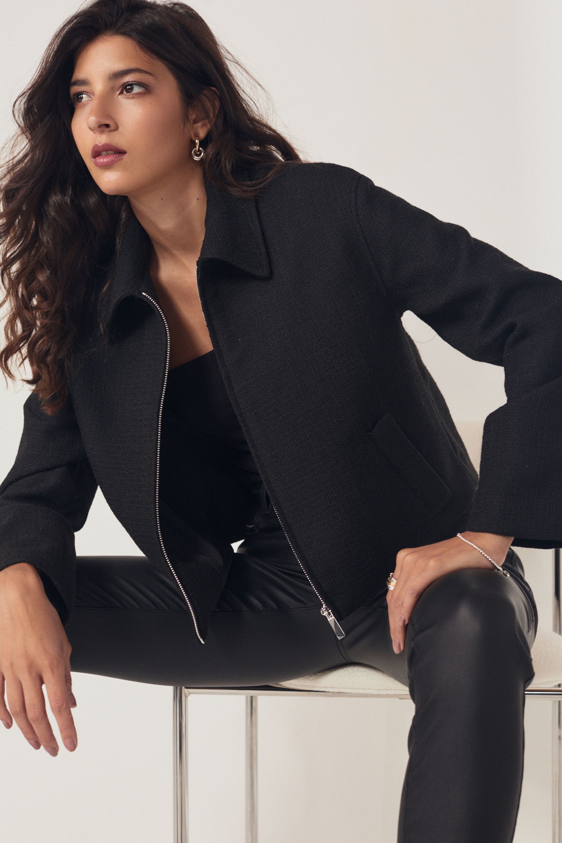 Buy Black Boucle Relaxed Bomber Jacket from Next Luxembourg