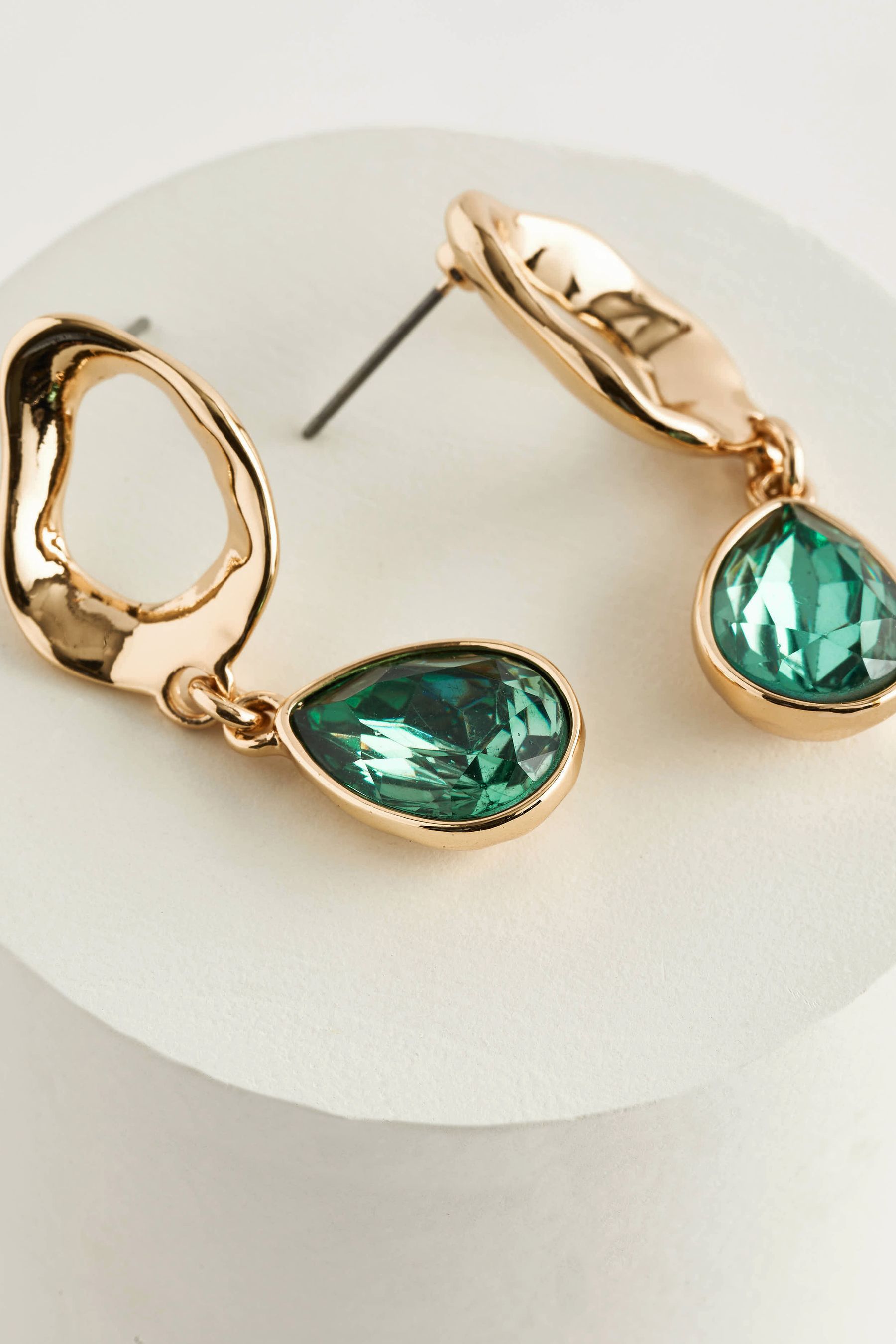 Green stone drop earrings gold on sale