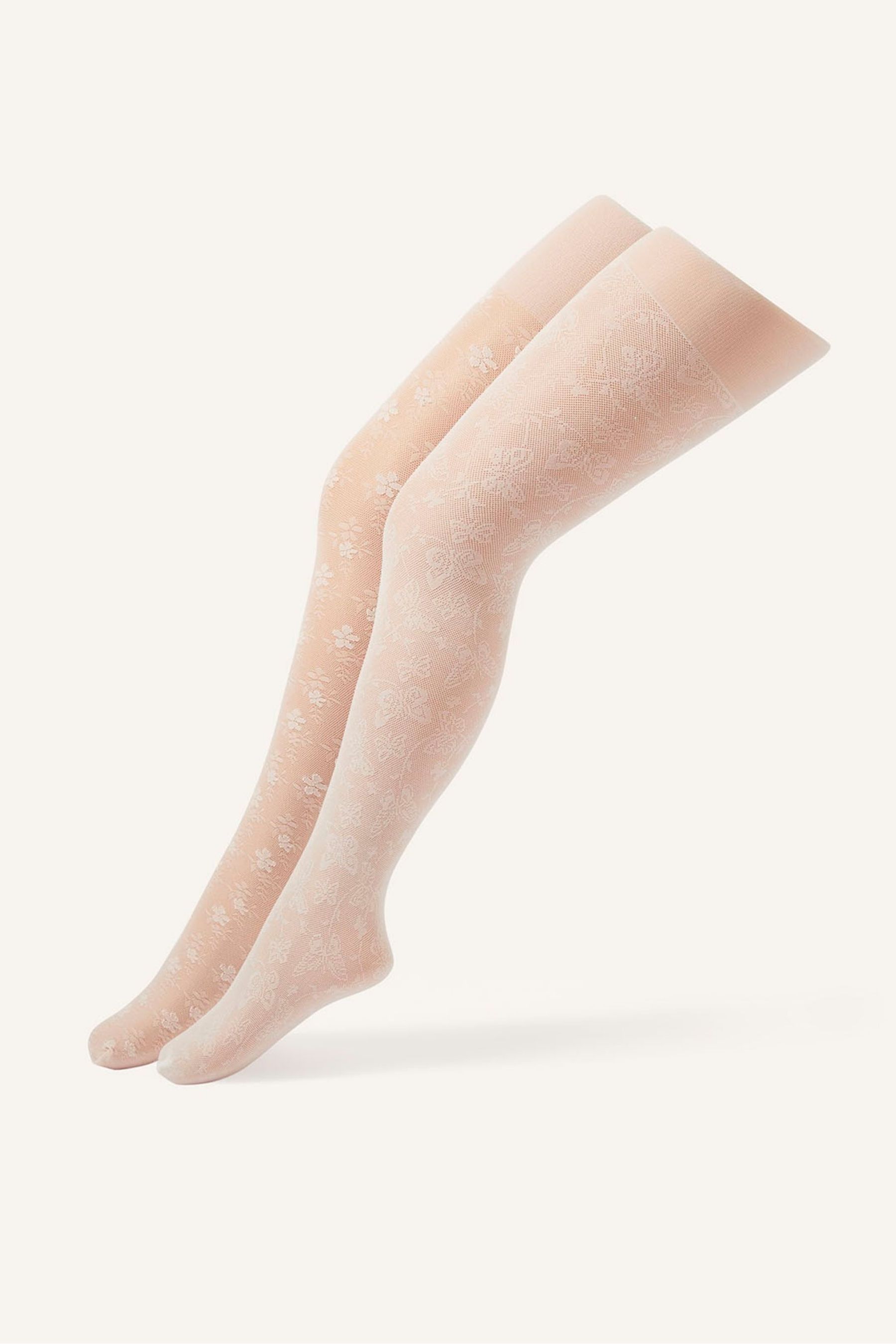 Buy Monsoon Natural Floral Lace Tights 2 Pack from the Next UK