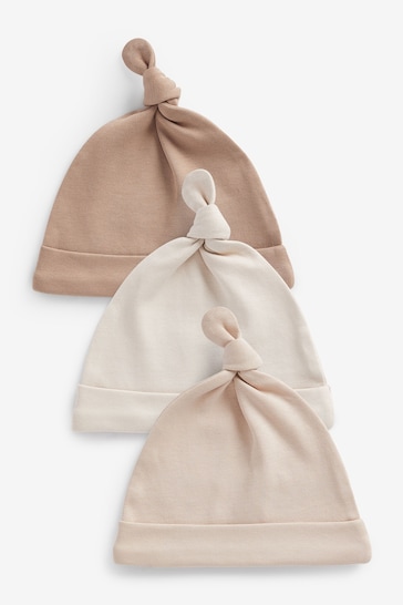 Neutral 3 Pack Tie Top Baby Hats (0-12mths)