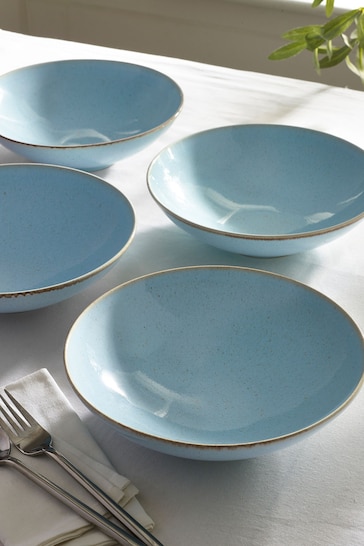 Set of 4 Teal Blue Large Pasta Bowls