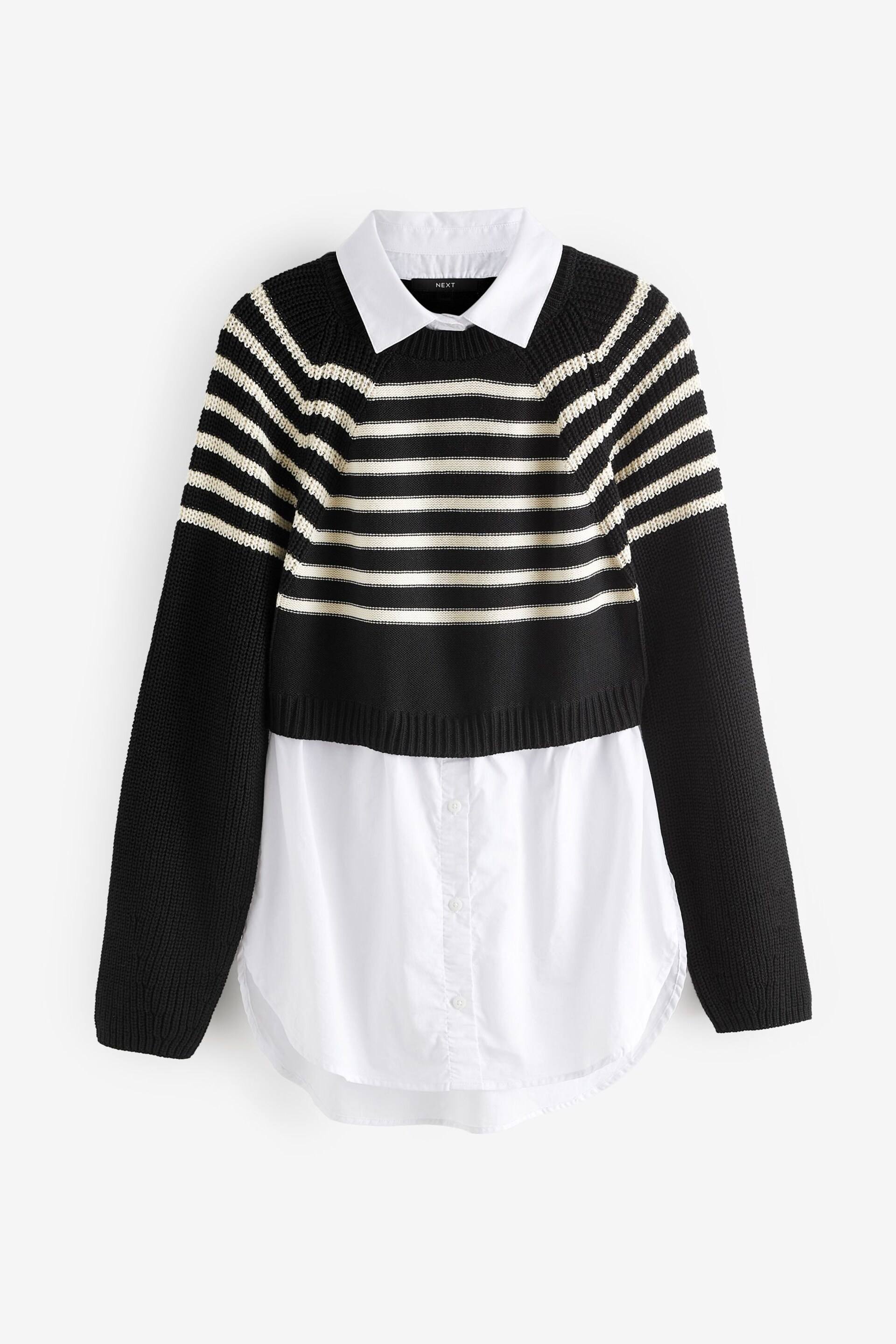 Black and White Stripe Cropped Jumper Layer Shirt - Image 5 of 6