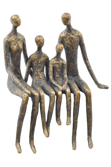 Libra Bronze Sitting Family Of Four Shelf Sculpture