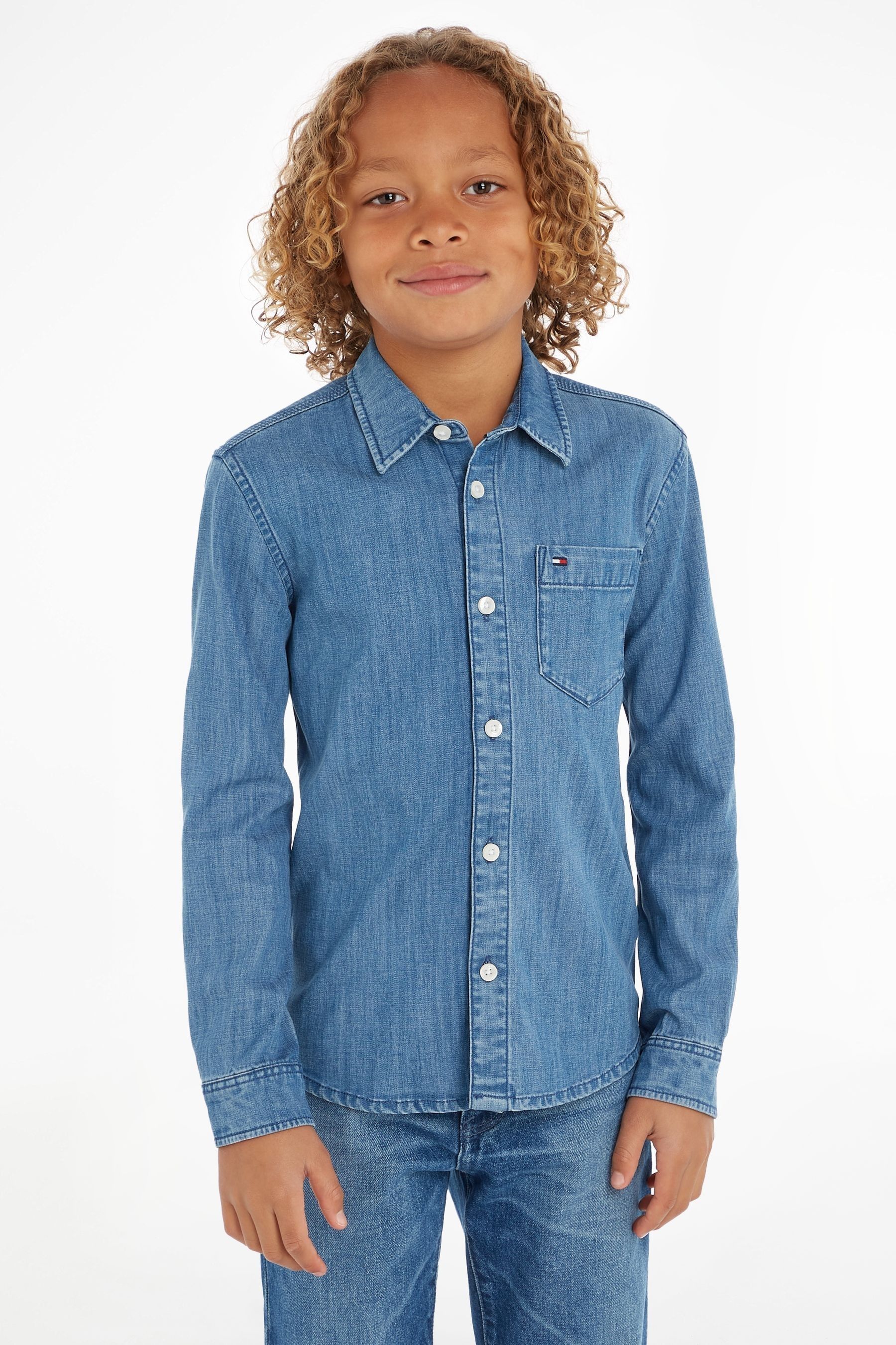 Buy Tommy Hilfiger Boys Denim Blue Stretch Shirt from Next Luxembourg