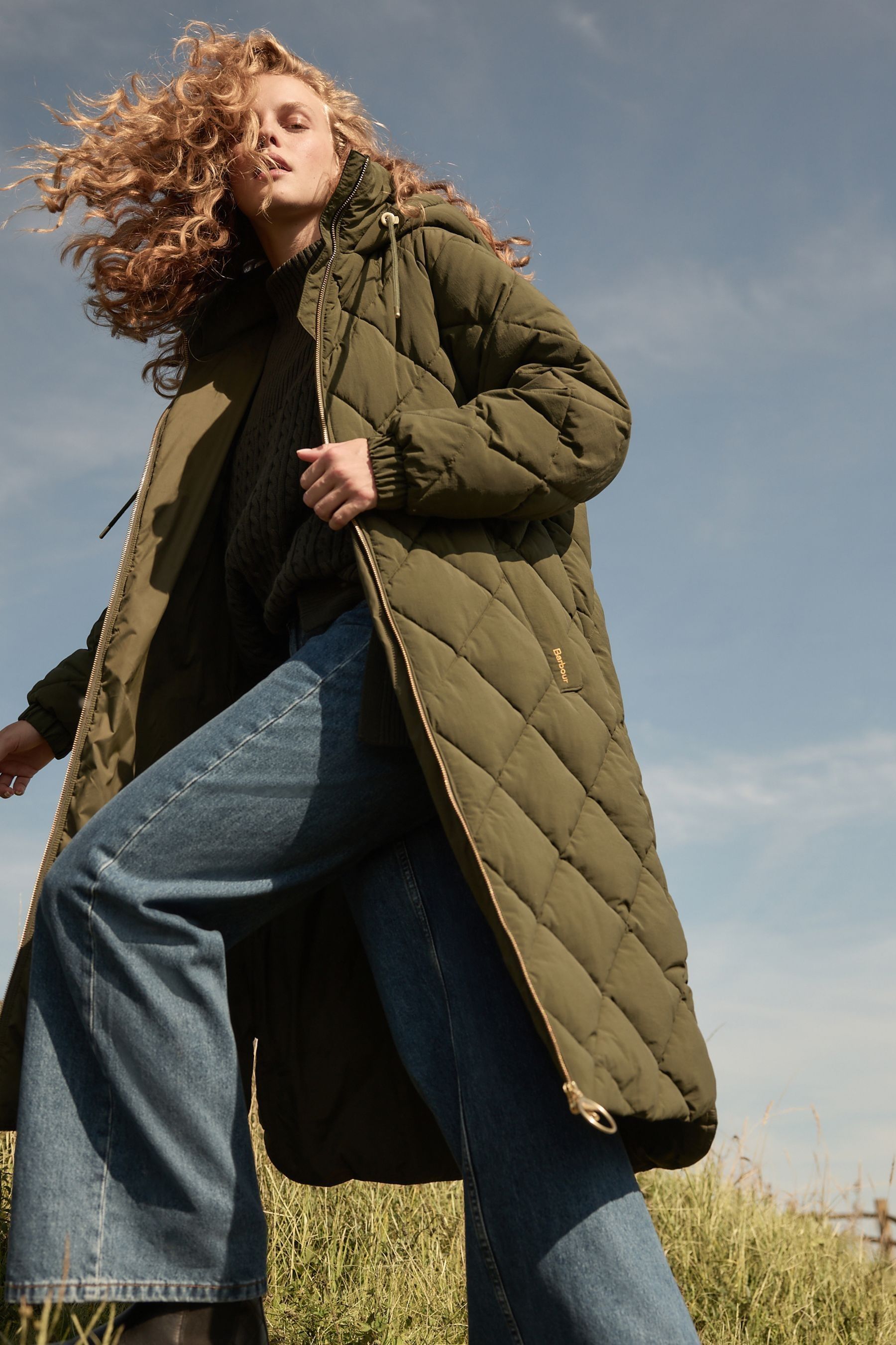 Green longline puffer coat on sale