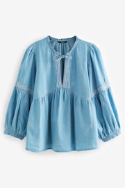 Blue Embroidered Tie Neck Blouse - Image 5 of 6
