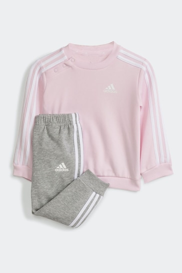 adidas Pink/Grey Sportswear Essentials 3-Stripes Jogger Set