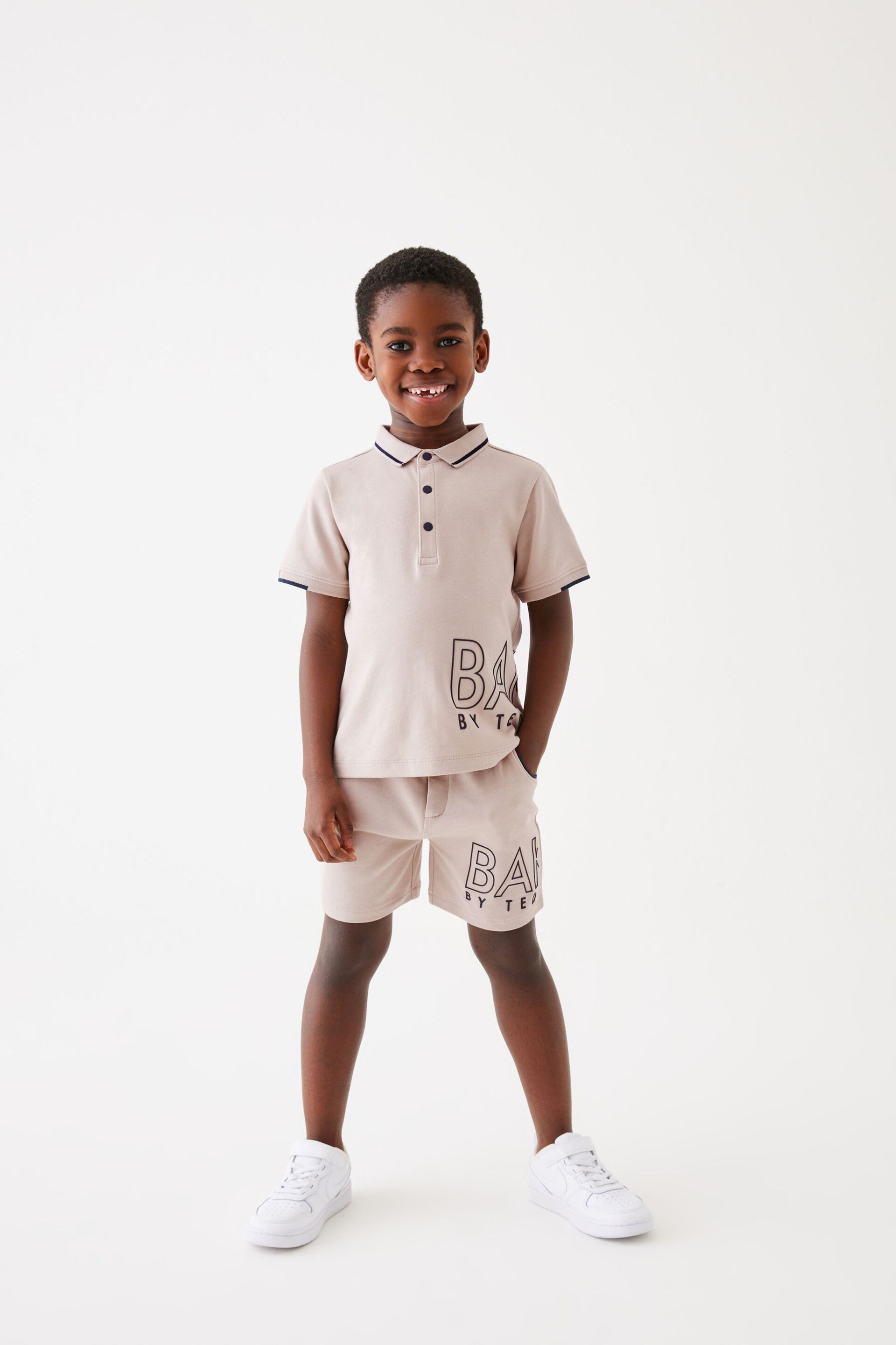 Baker by Ted Baker Stone Polo Shirt and Short Set - Image 1 of 8