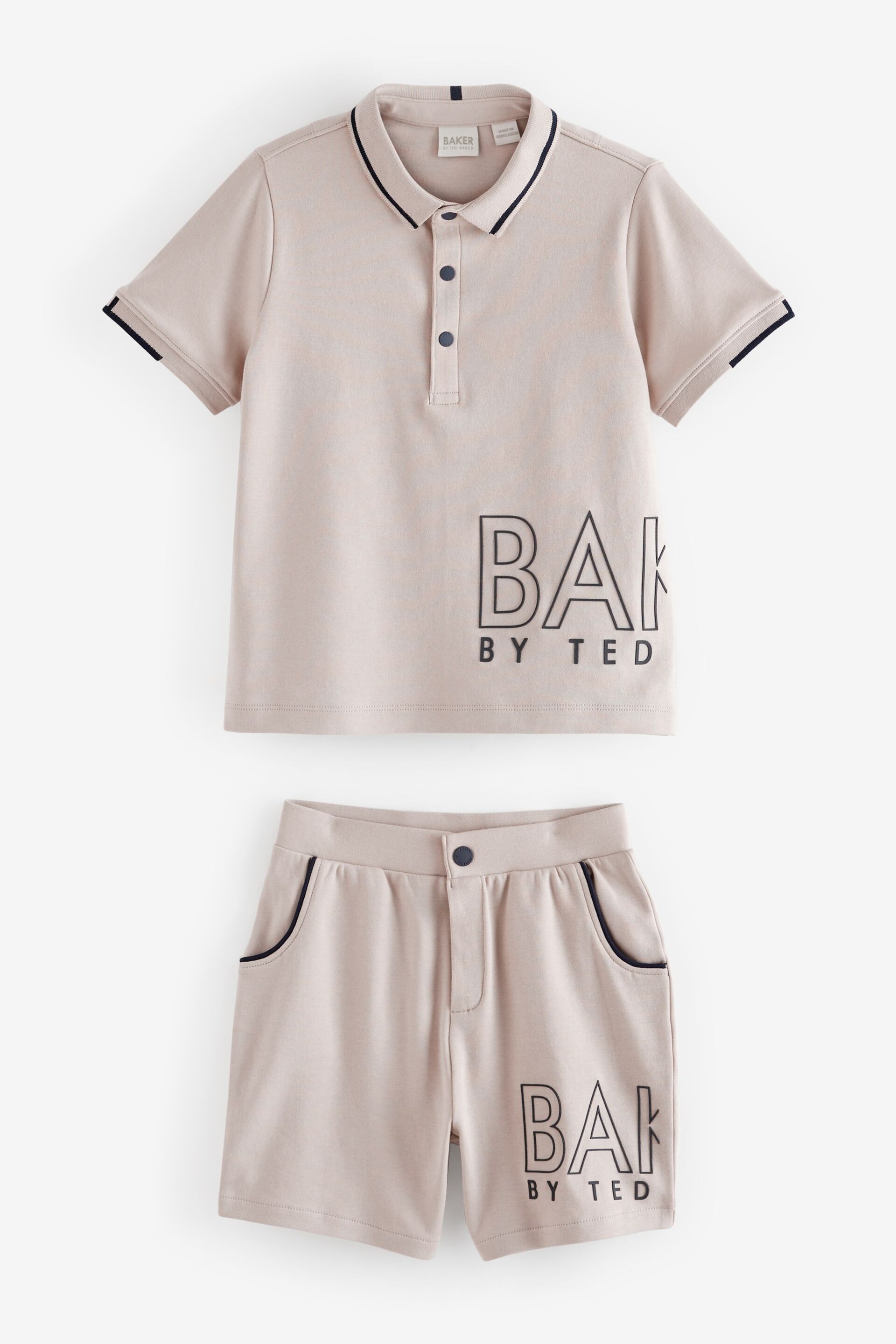 Baker by Ted Baker Stone Polo Shirt and Short Set - Image 5 of 8