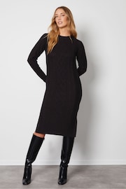 Threadbare Black Cable Knit Midi Dress - Image 1 of 4