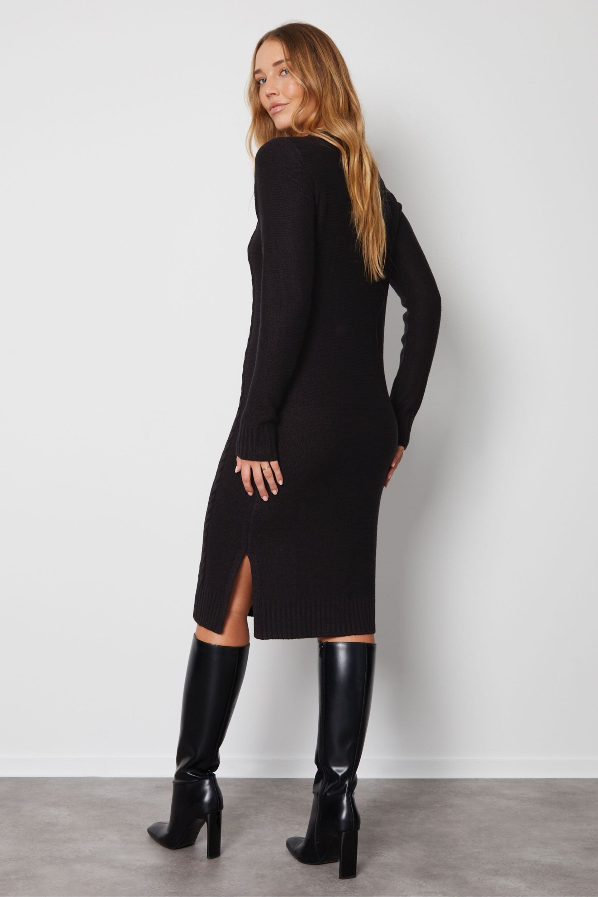 Threadbare Black Cable Knit Midi Dress - Image 2 of 4