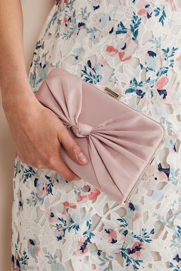 Phase Eight Pink Satin Knot Front Box Clutch