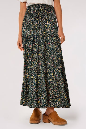 Apricot Green Multi Forest Floral Tiered Maxi Dress