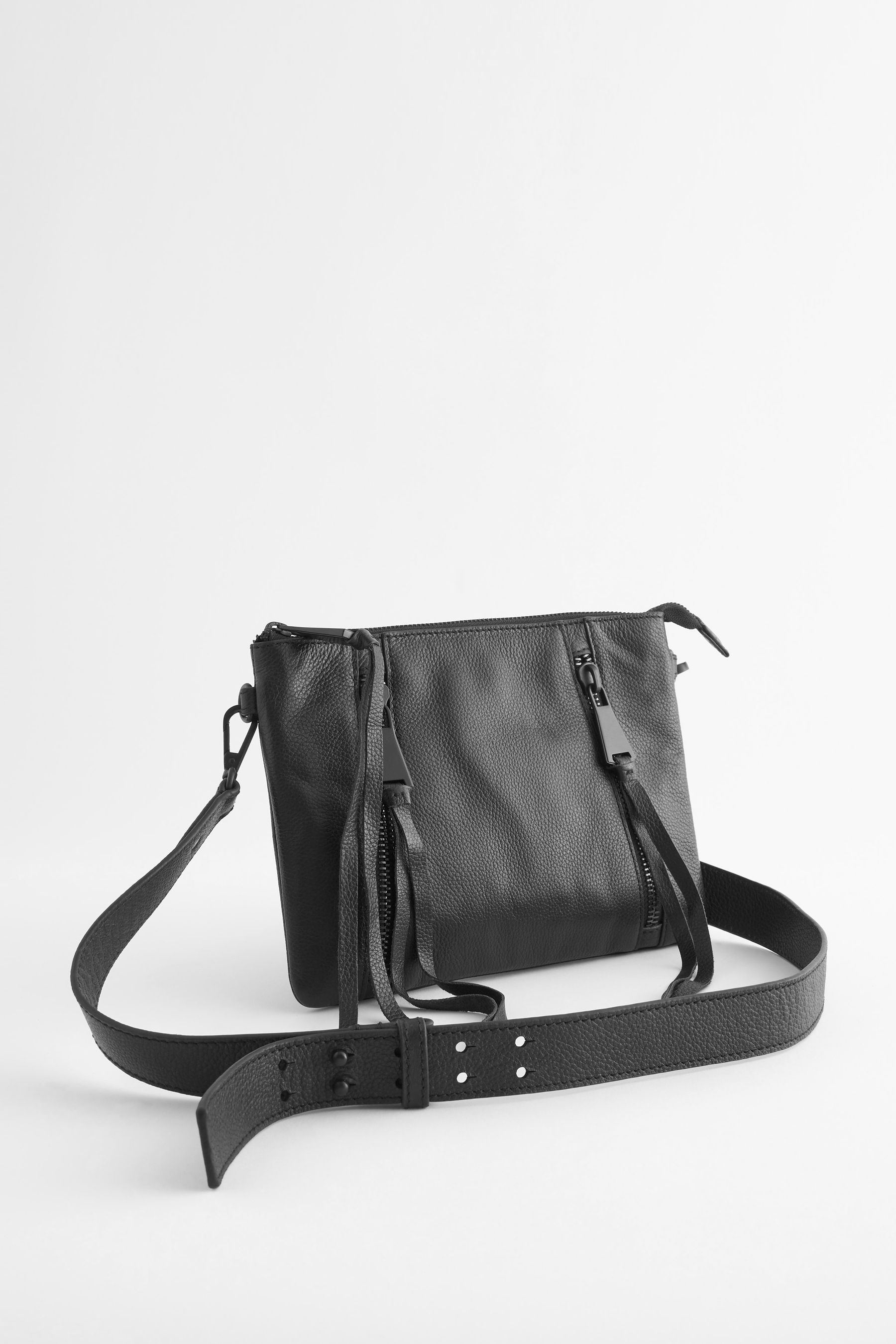 Black Leather Zip Cross Body Bag