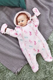 JoJo Maman Bébé Pink Bunny Print Pramsuit - Image 1 of 3