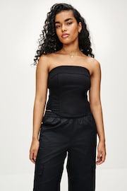 Black Zip Front Corset Top - Image 1 of 6