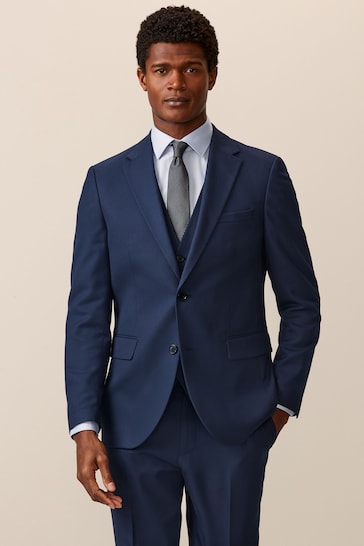 Bright Blue Slim Textured Suit: Jacket