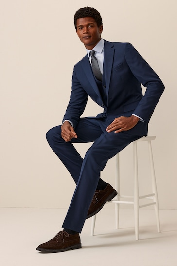 Bright Blue Slim Fit Textured Suit Jacket