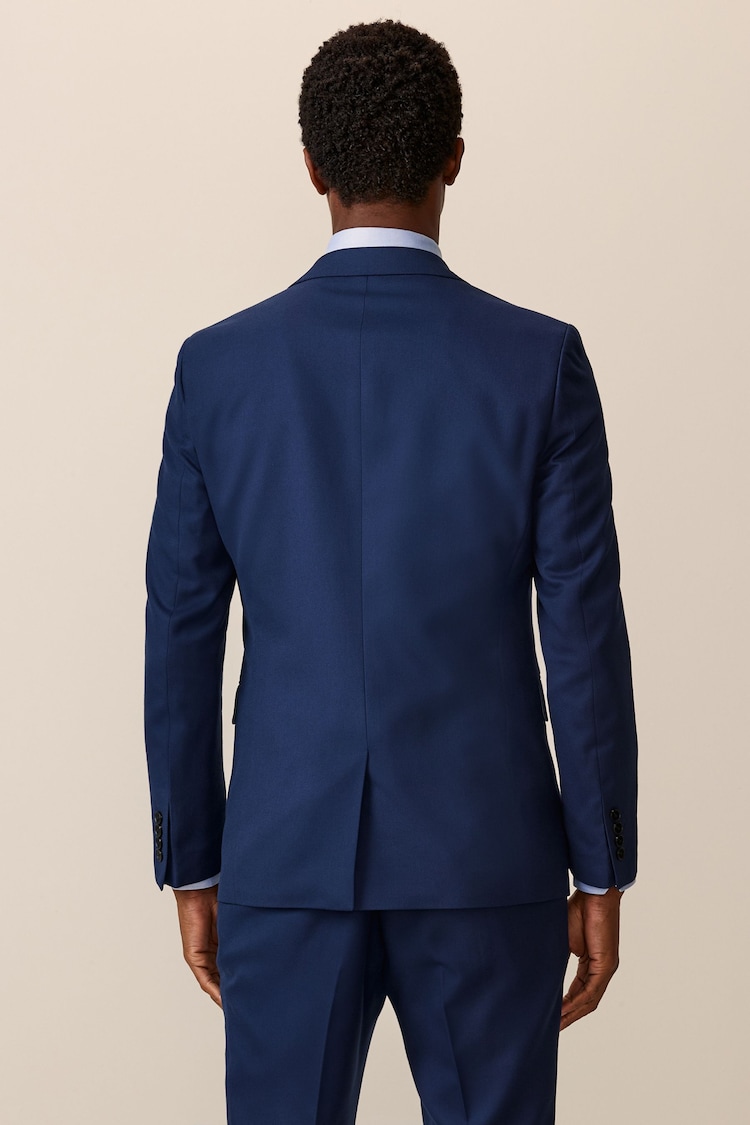 Bright Blue Slim Fit Textured Suit Jacket - Image 3 of 11
