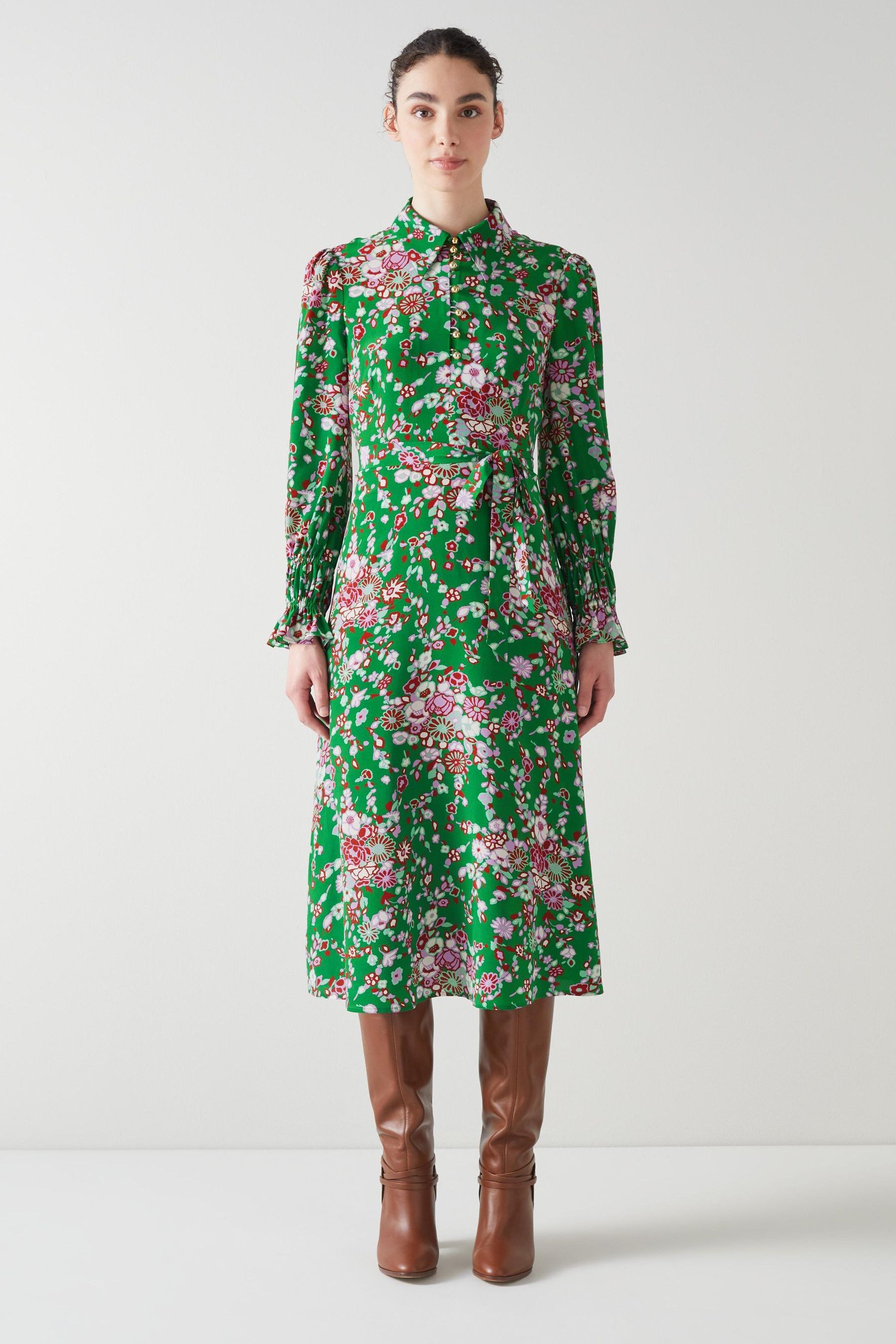 Lk bennett green silk dress shop