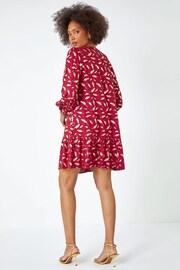 Dusk Red Metallic Foil Feather Shirt Dress - Image 3 of 5