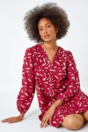 Dusk Red Metallic Foil Feather Shirt Dress - Image 4 of 5