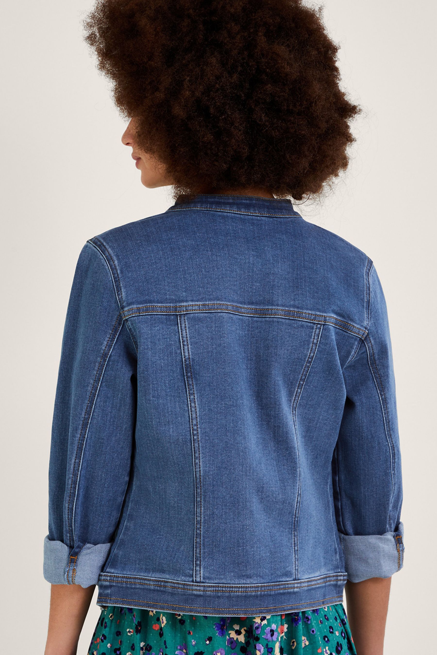 Buy Monsoon Blue Cassey Collarless Denim Jacket with Sustainable Cotton from Next Luxembourg