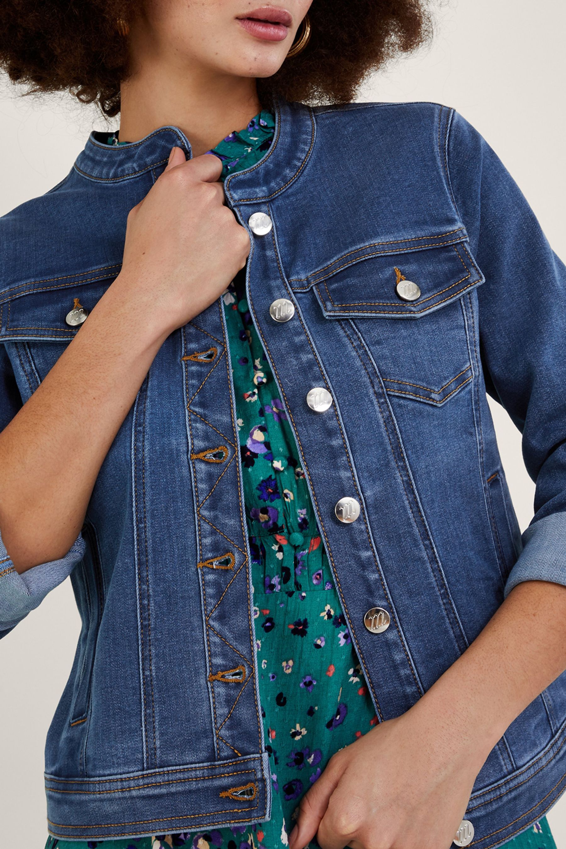 Buy Monsoon Blue Cassey Collarless Denim Jacket with Sustainable Cotton from Next Ireland