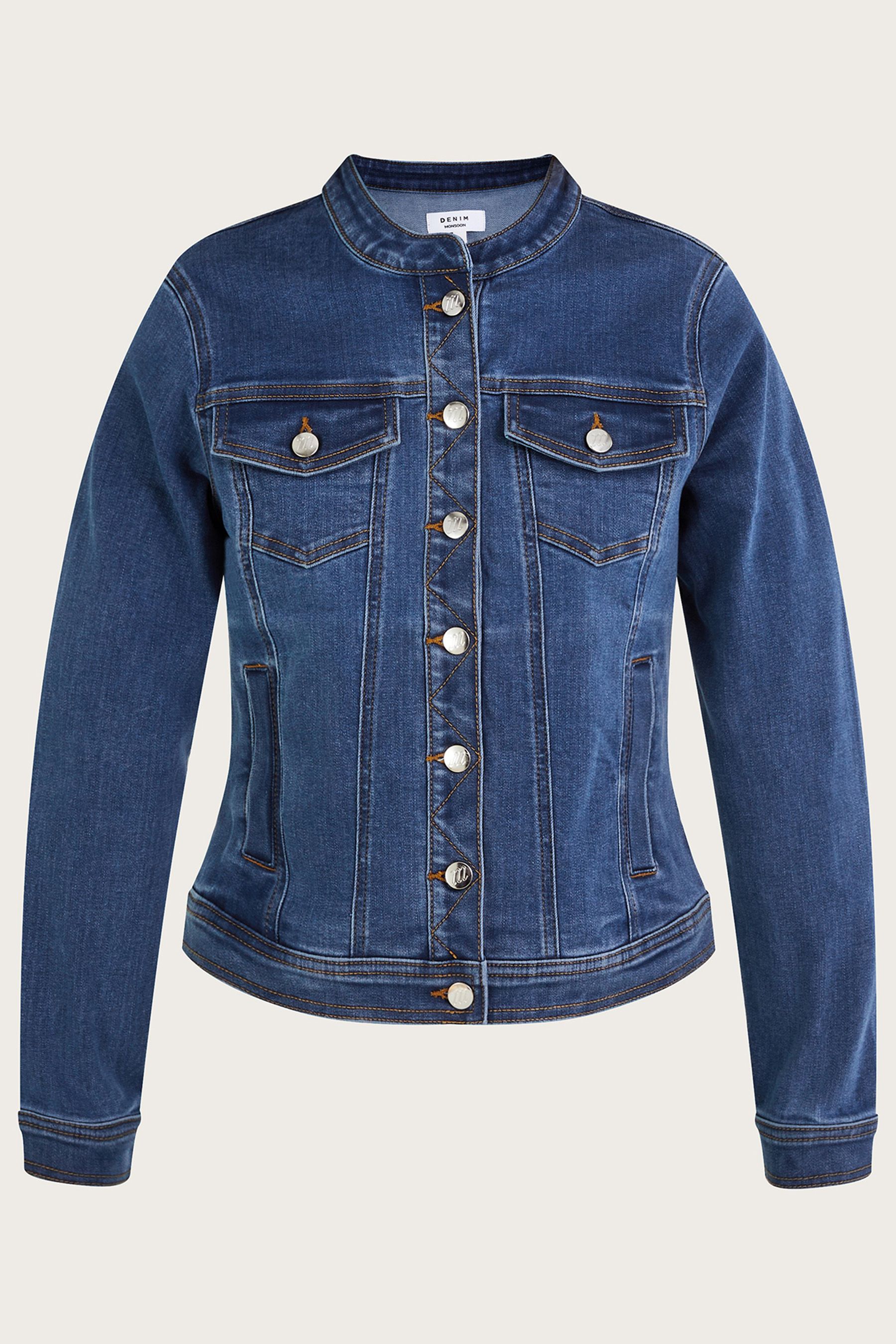 Buy Monsoon Blue Cassey Collarless Denim Jacket with Sustainable Cotton from Next Ireland