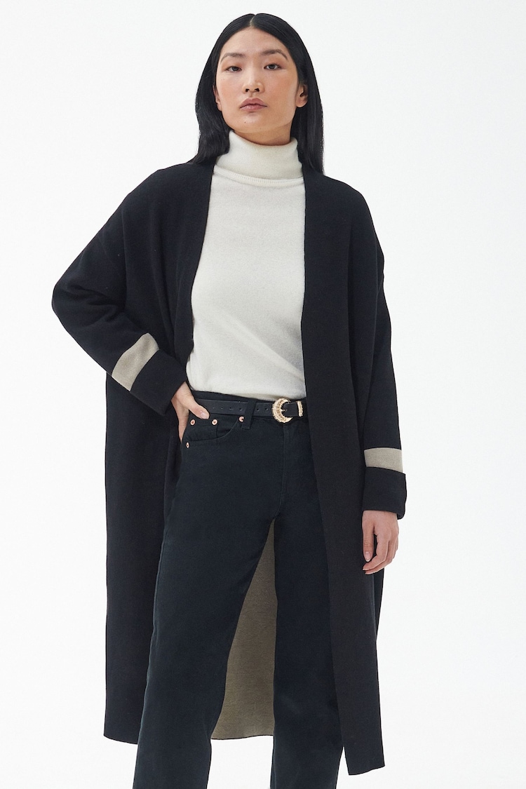 Barbour® Black 100% Cotton Coretta Knitted Maxi Cardigan - Image 2 of 9