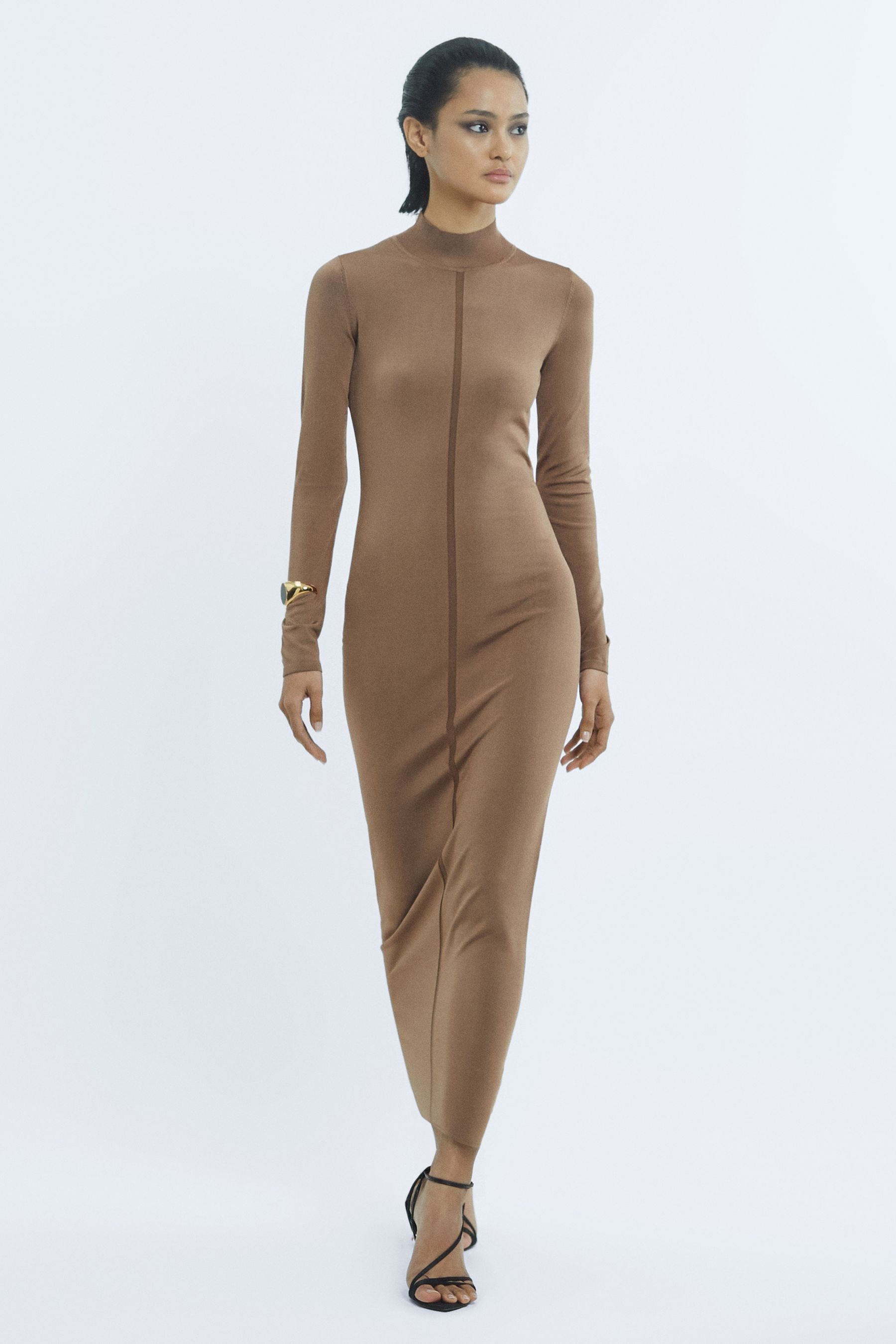 Buy Reiss Camel Emilia Atelier High Neck Long Sleeve Dress from