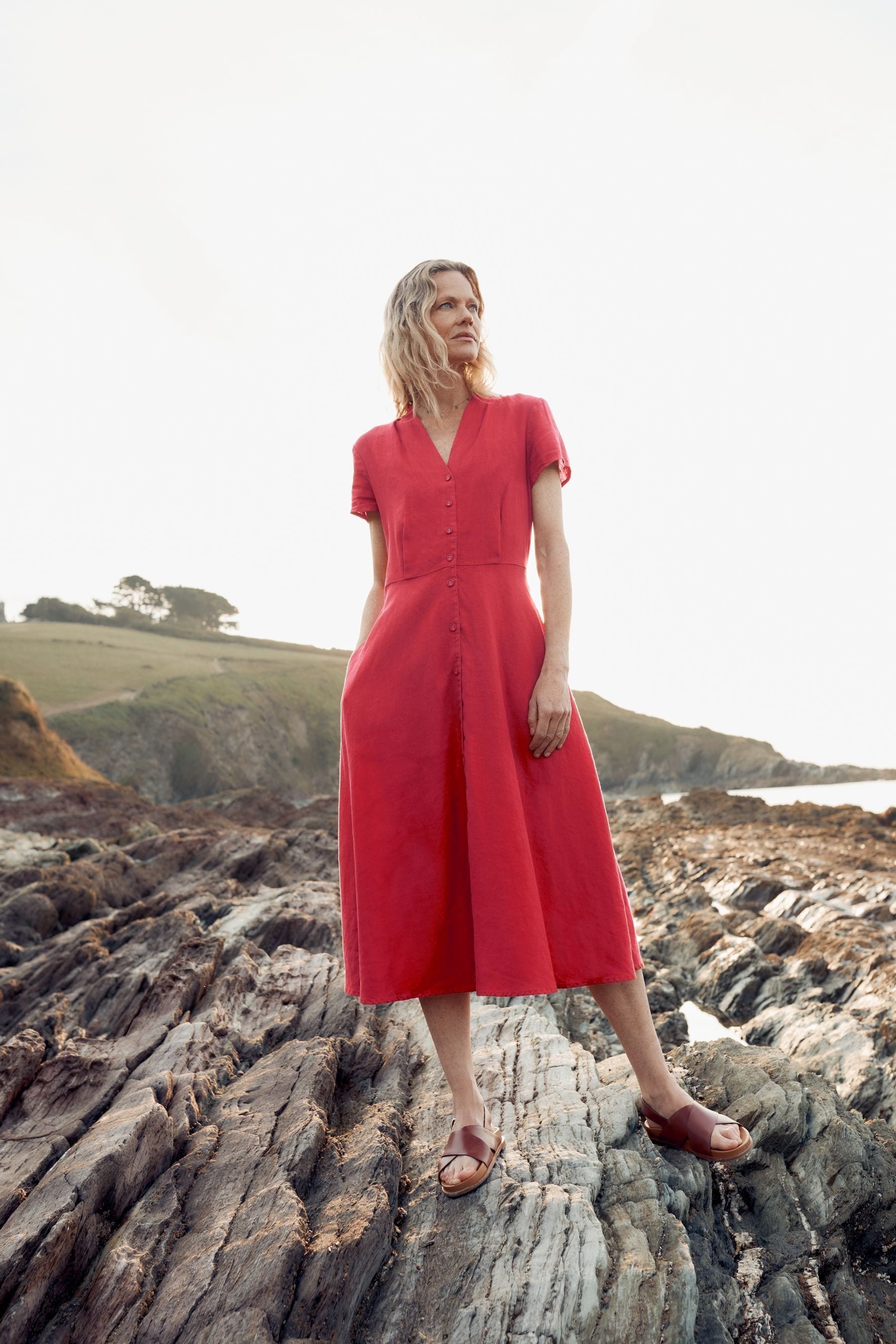 Next red linen dress online