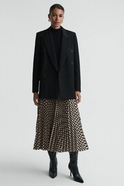 Reiss Black/White Elessia Pleated Dogtooth Midi Skirt - Image 1 of 4