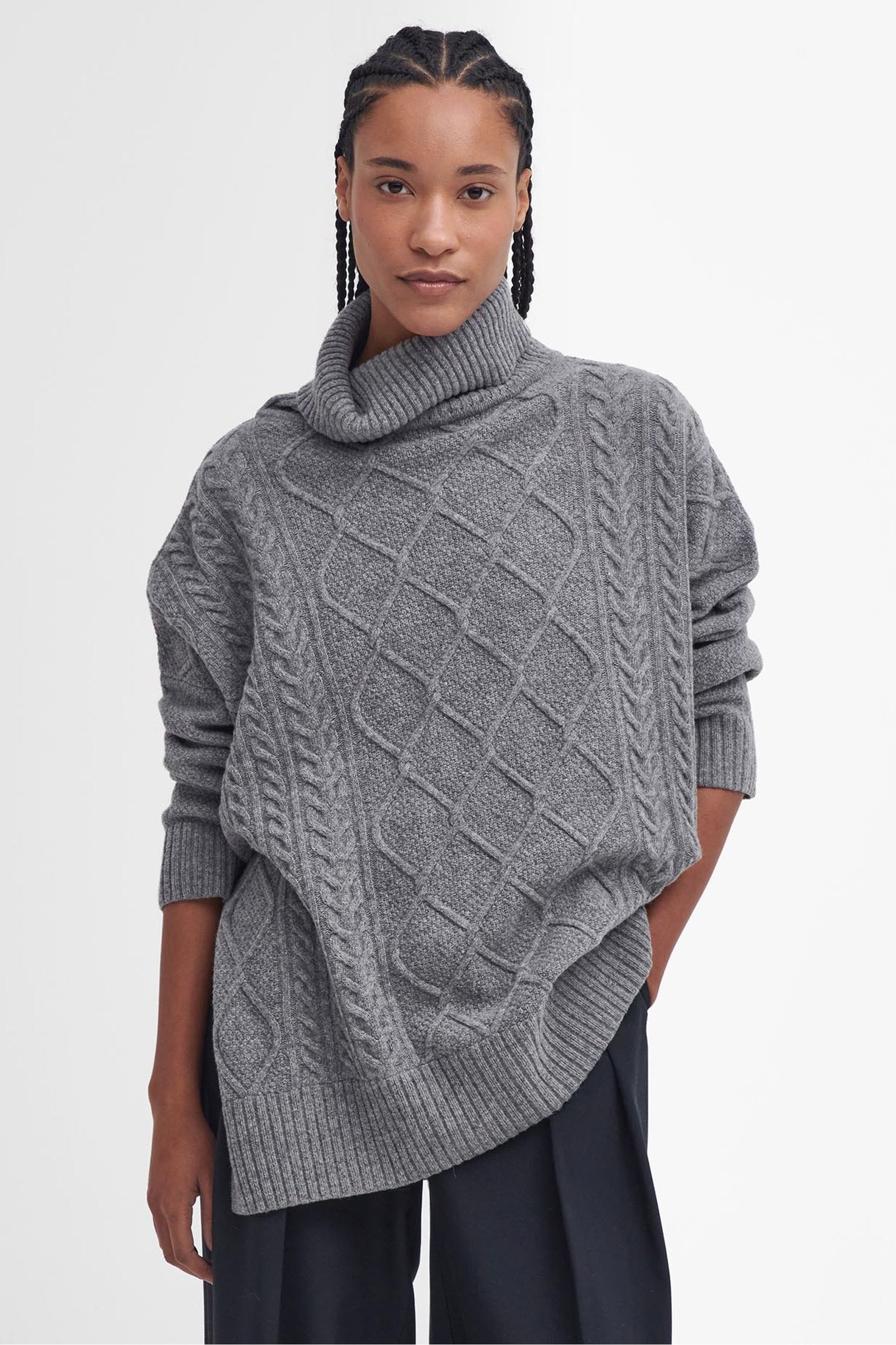 Buy Barbour Grey Burne Knitted Roll Neck Cape Jumper from the Next UK online shop